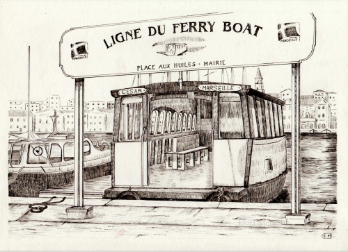 Le Ferry Boat de MarseilleCroquis A4 réalisé dans le cadre d'une exposition sur Marcel Pagnol - Février 2022